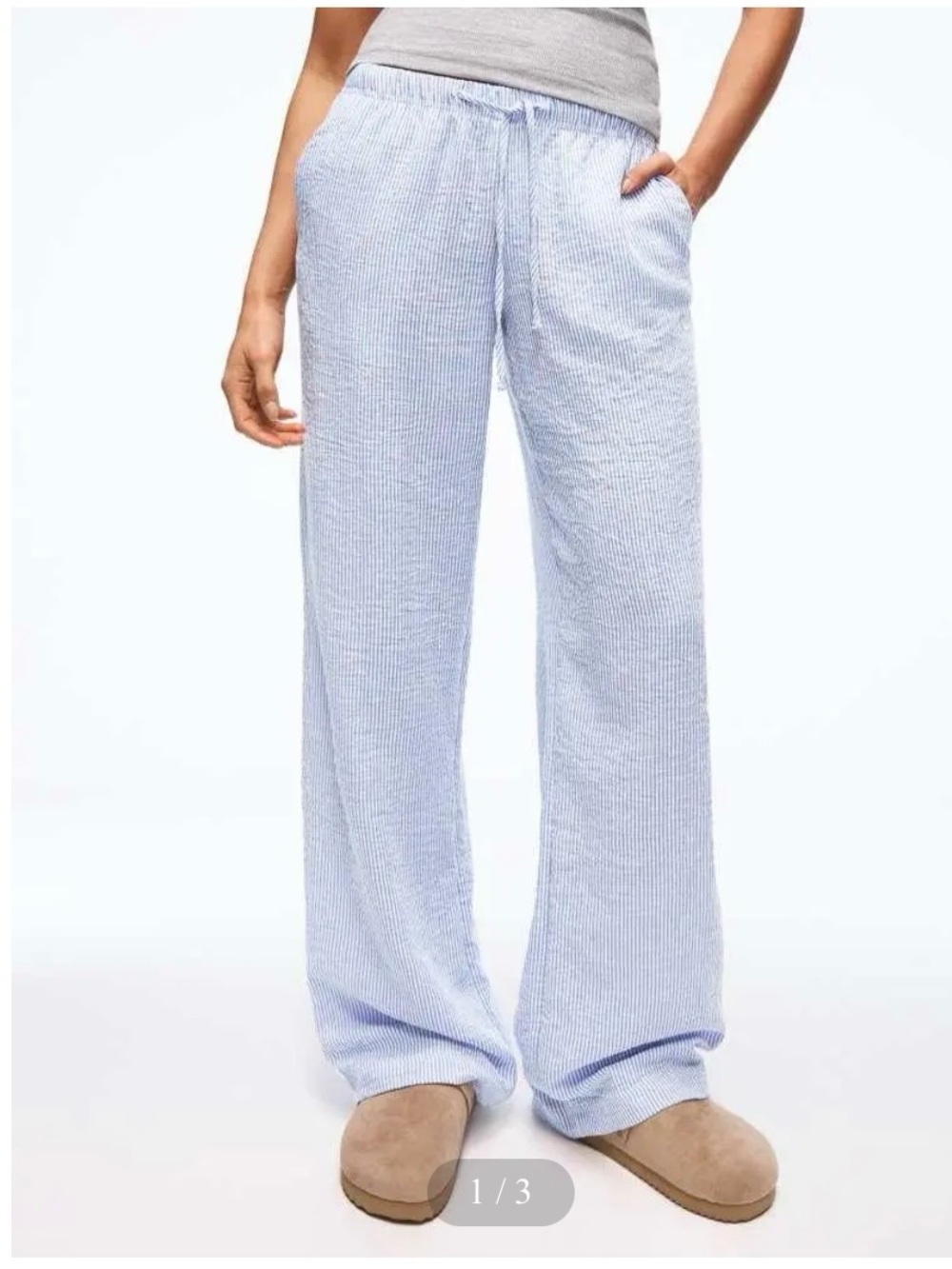 Light Blue Pinstripe Wide-Leg Linen Blend Pants